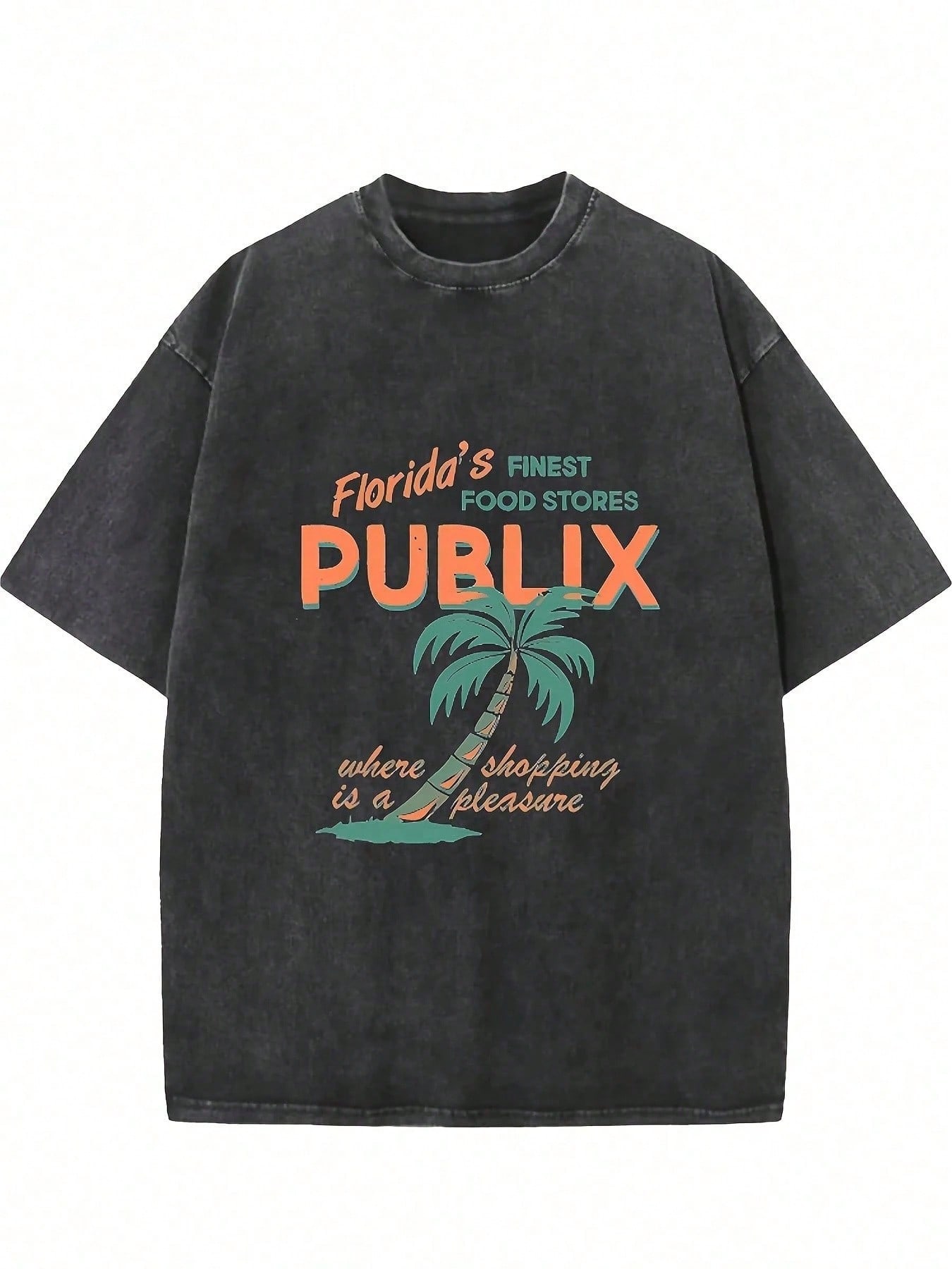 Tee Graphic Print - Black Washed Graphic Tee with Palm