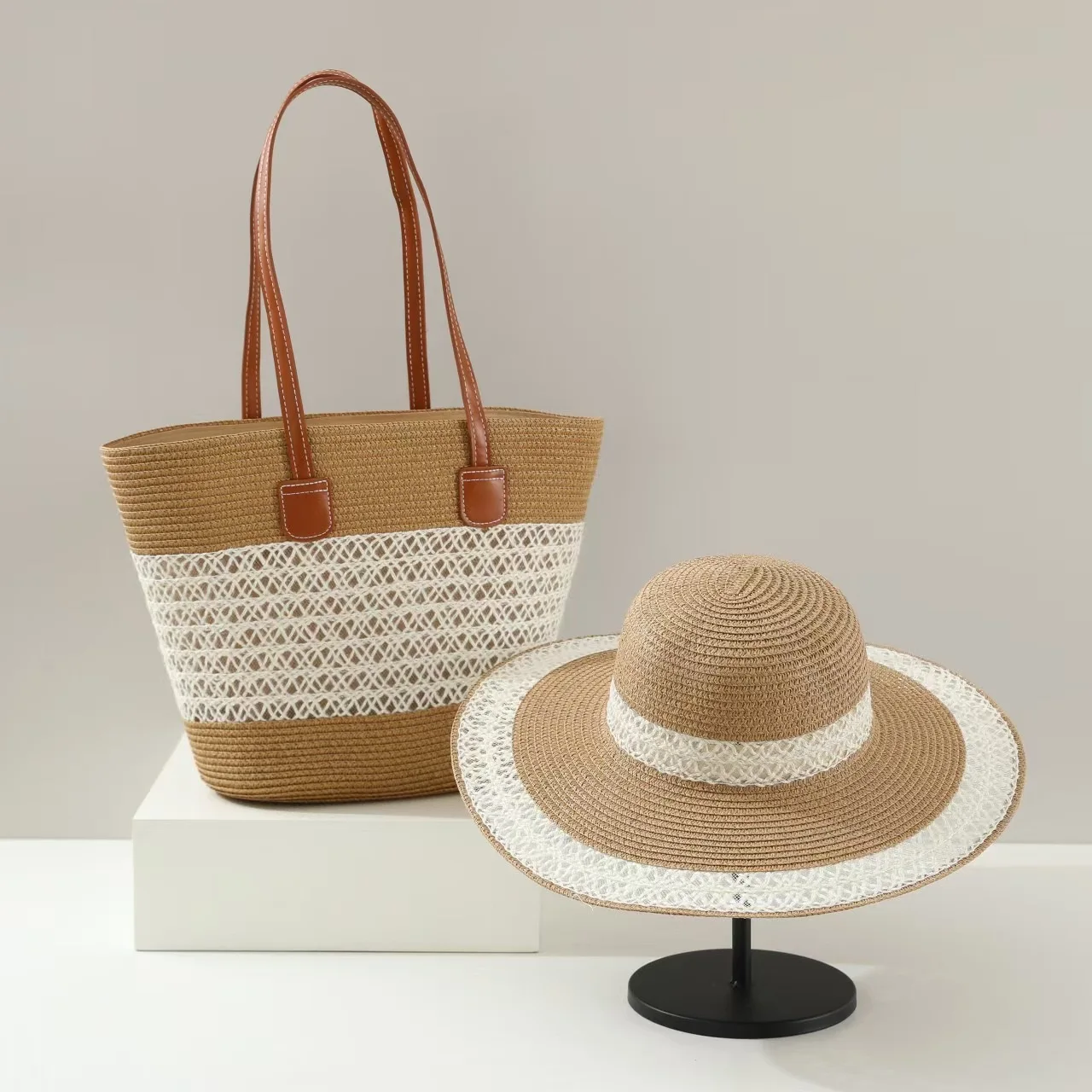 Bucket Hat Straw - Large Capacity Straw Woven Bag Set