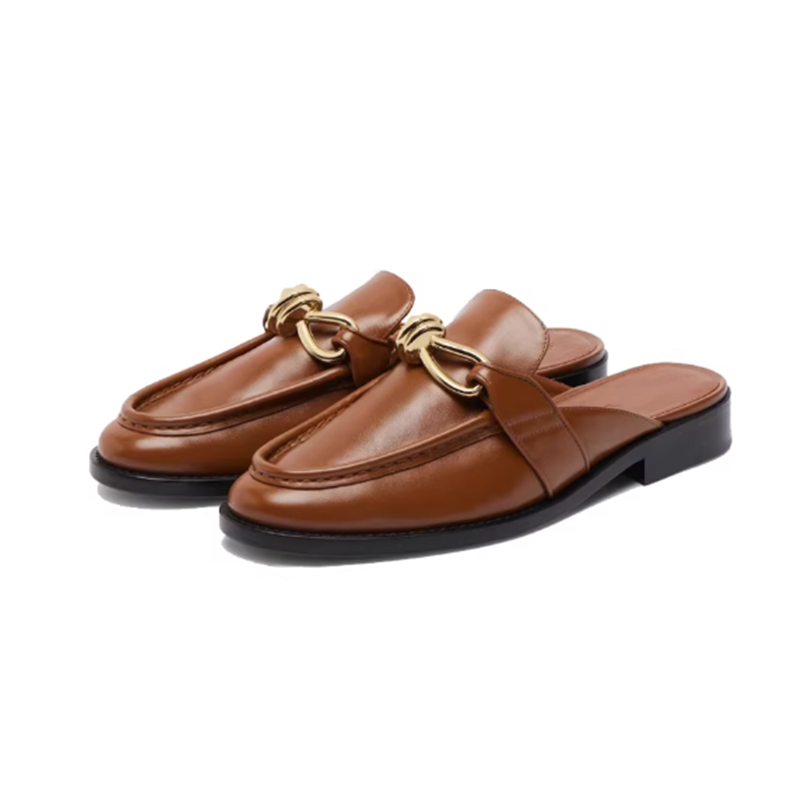 Flip Flop Leather Men - Metal Buckle Half Slippers For Women
