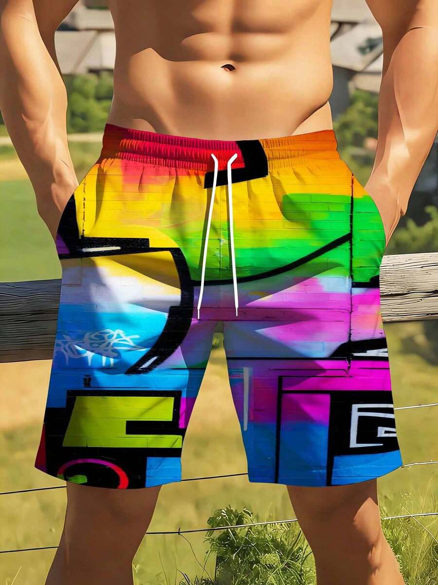 Mens Rainbow Graffiti Print Sw - Swim Trunk Quick Dry review and price