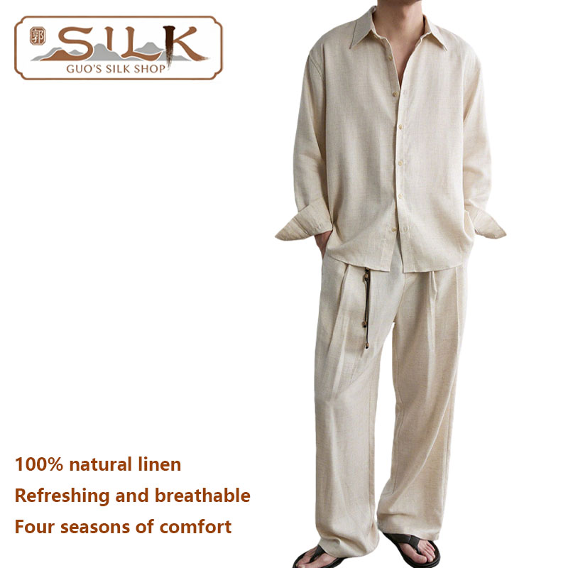 High-end Natural Linen Men's S - Linen Shirt Breathable review and price