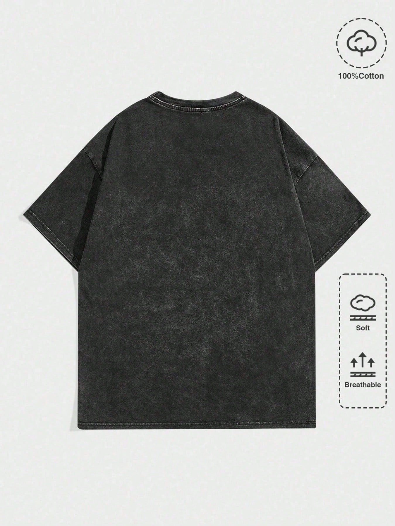 Black Washed Graphic Tee with  - Tee Graphic Print review and price