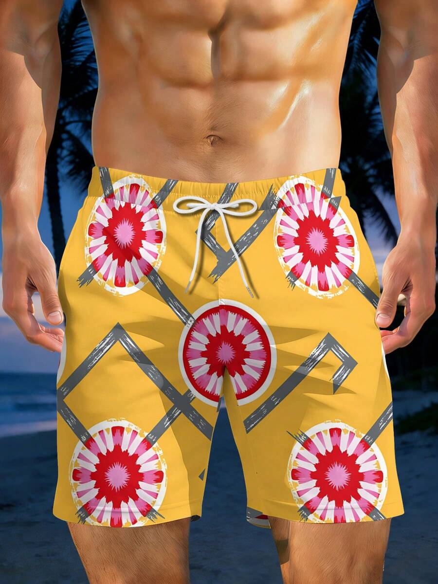 Mens Geometric Floral Print Be - Swim Trunk Quick Dry review and price