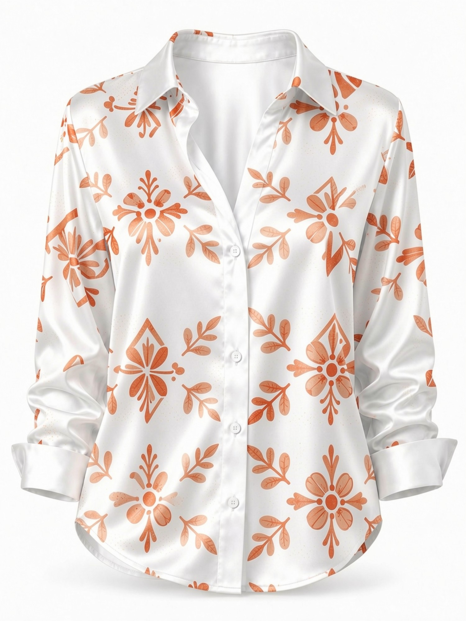 Cream Orange Floral Satin Blou - Resort Shirt Floral review and price