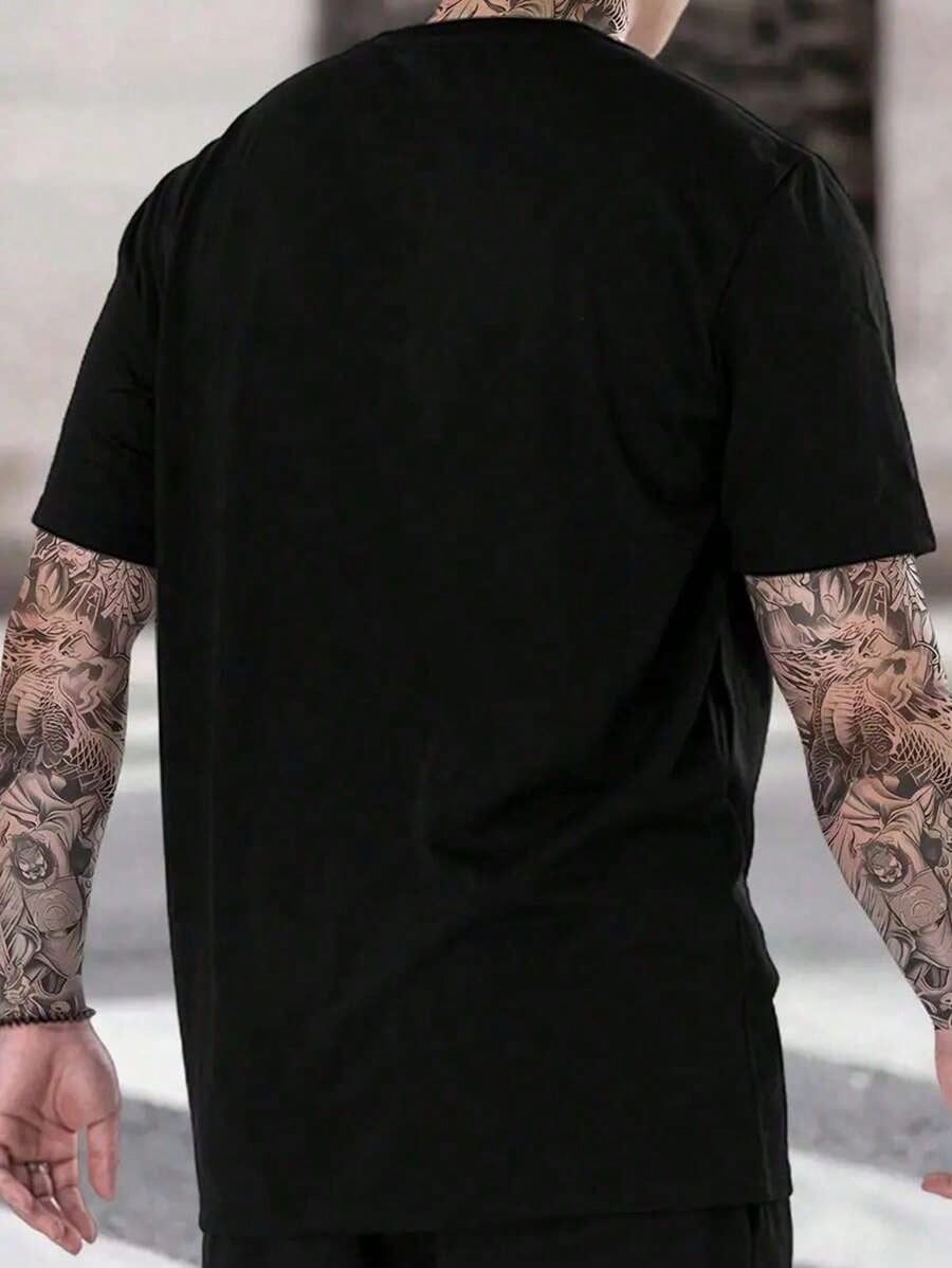 Black Cotton Graphic Tee with  - Tee Graphic Print review and price
