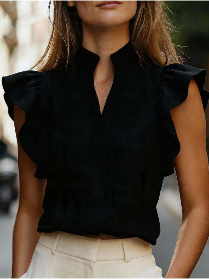 Sleeveless Ruffle Sleeve Top S - Shirt Camp Collar review and price