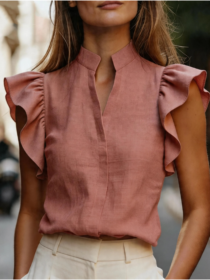 Sleeveless Ruffle Sleeve Top S - Shirt Camp Collar review and price