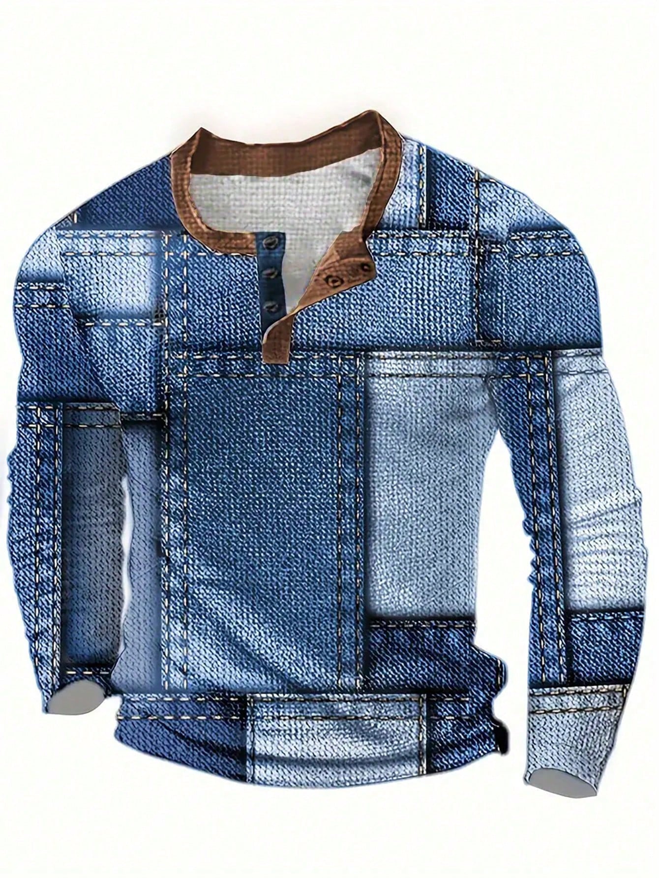 Men's Denim-Print Long Sleeve  - Tee Graphic Print review and price