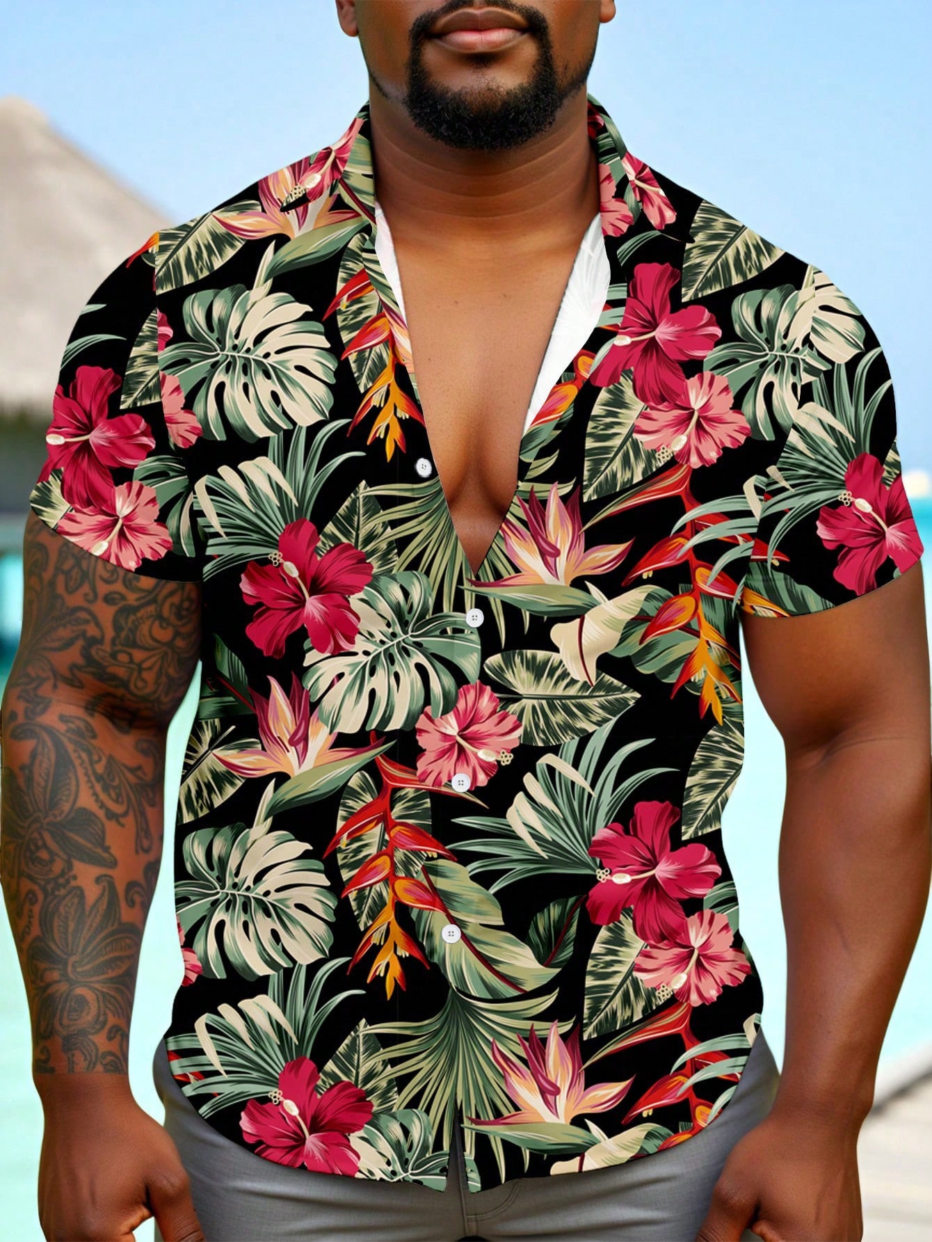 Casual Hawaiian Shirt Men Trop - Resort Shirt Floral review and price