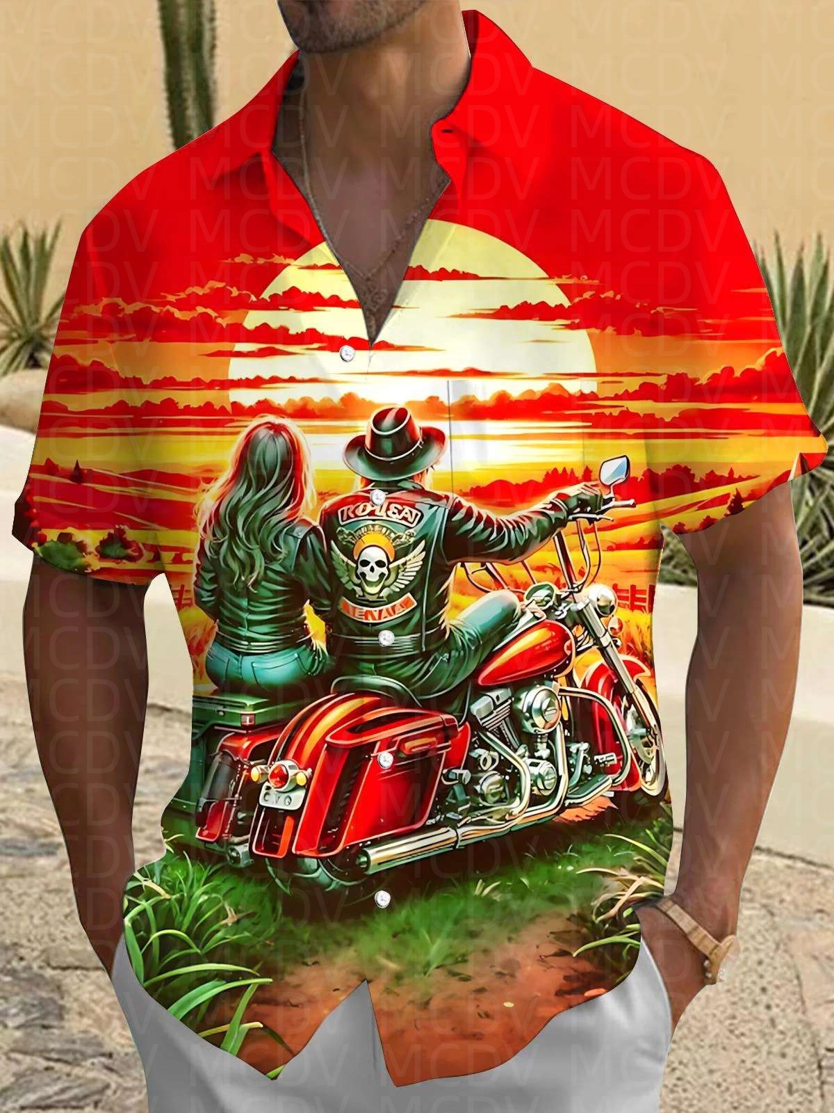 Motorcycle Pattern Men's Hawai - Shirt Camp Collar review and price