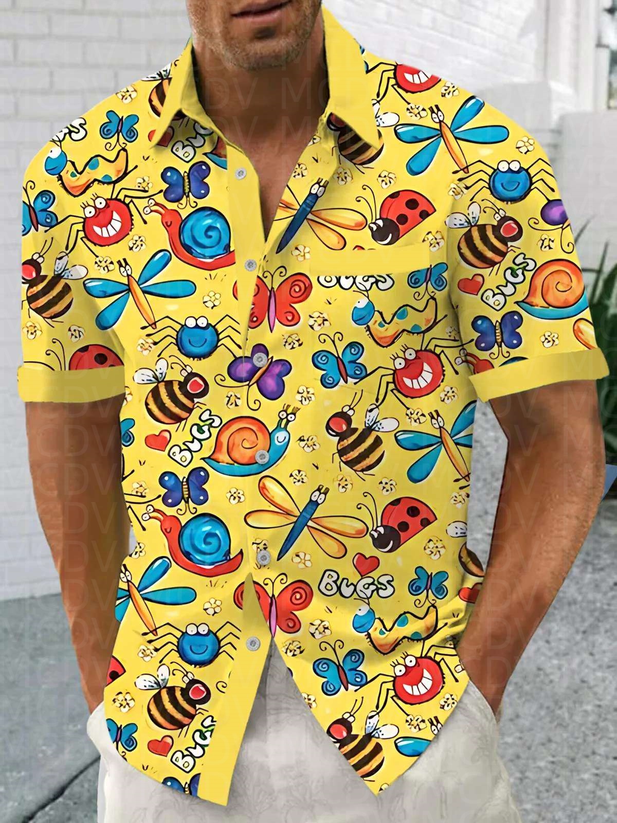 Insects Pattern Men's Hawaiian - Shirt Camp Collar review and price