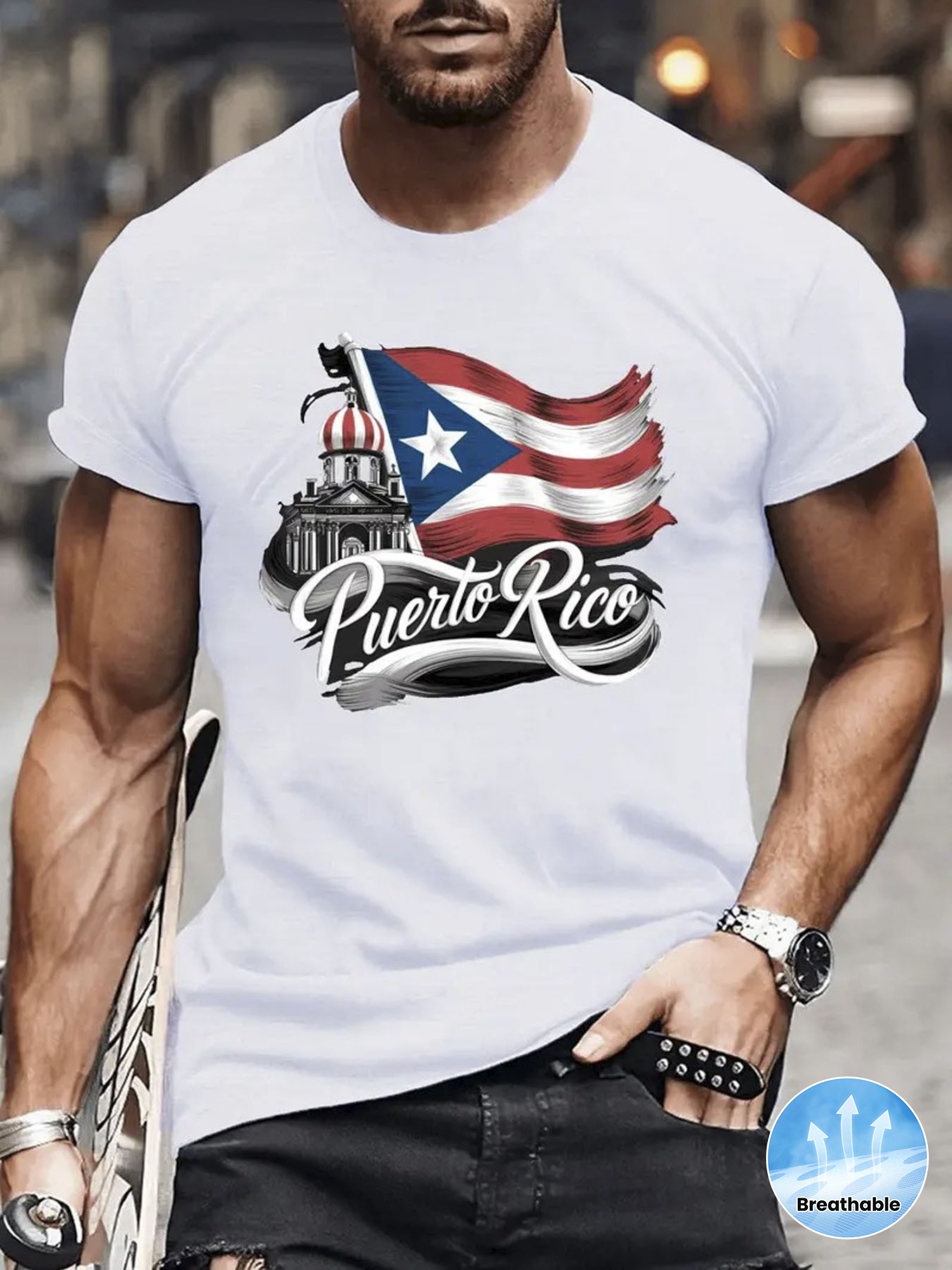  Pure Cotton Puerto Rico Flag  - Linen Shirt Breathable review and price