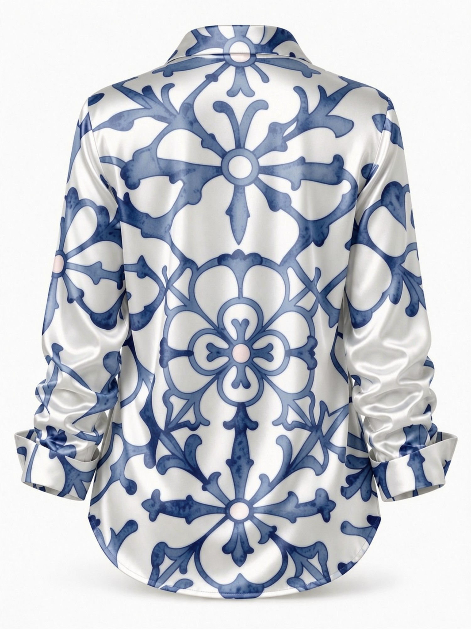 Blue Porcelain Floral Satin Bl - Resort Shirt Floral review and price
