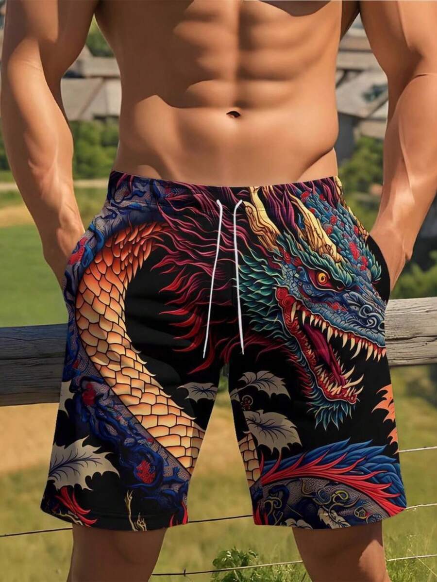 Mens Dragon Print Drawstring W - Swim Trunk Quick Dry review and price