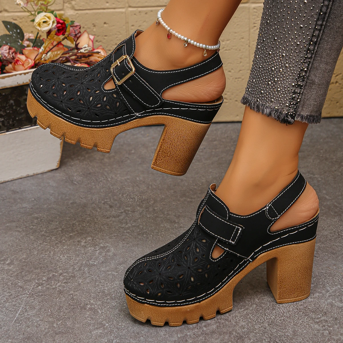 Large Size Women's Thick Heel  - Casual Sandal Leather review and price