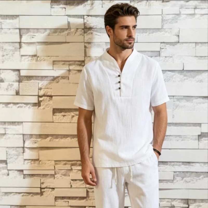 Men's Linen Cotton 2-Piece Set - Short Linen Drawstring review and price