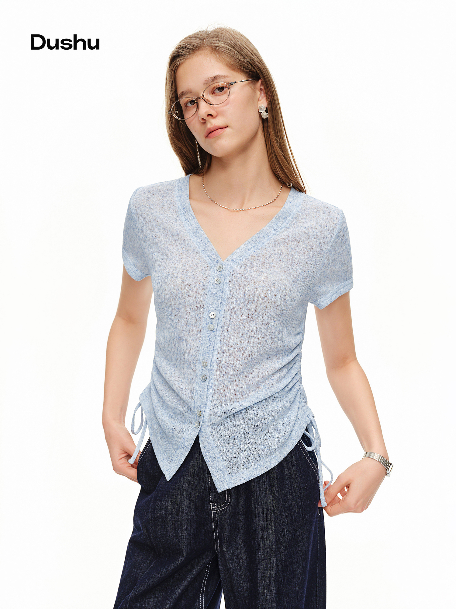 DUSHU Lightweight V-neck Linen - Short Linen Drawstring review and price