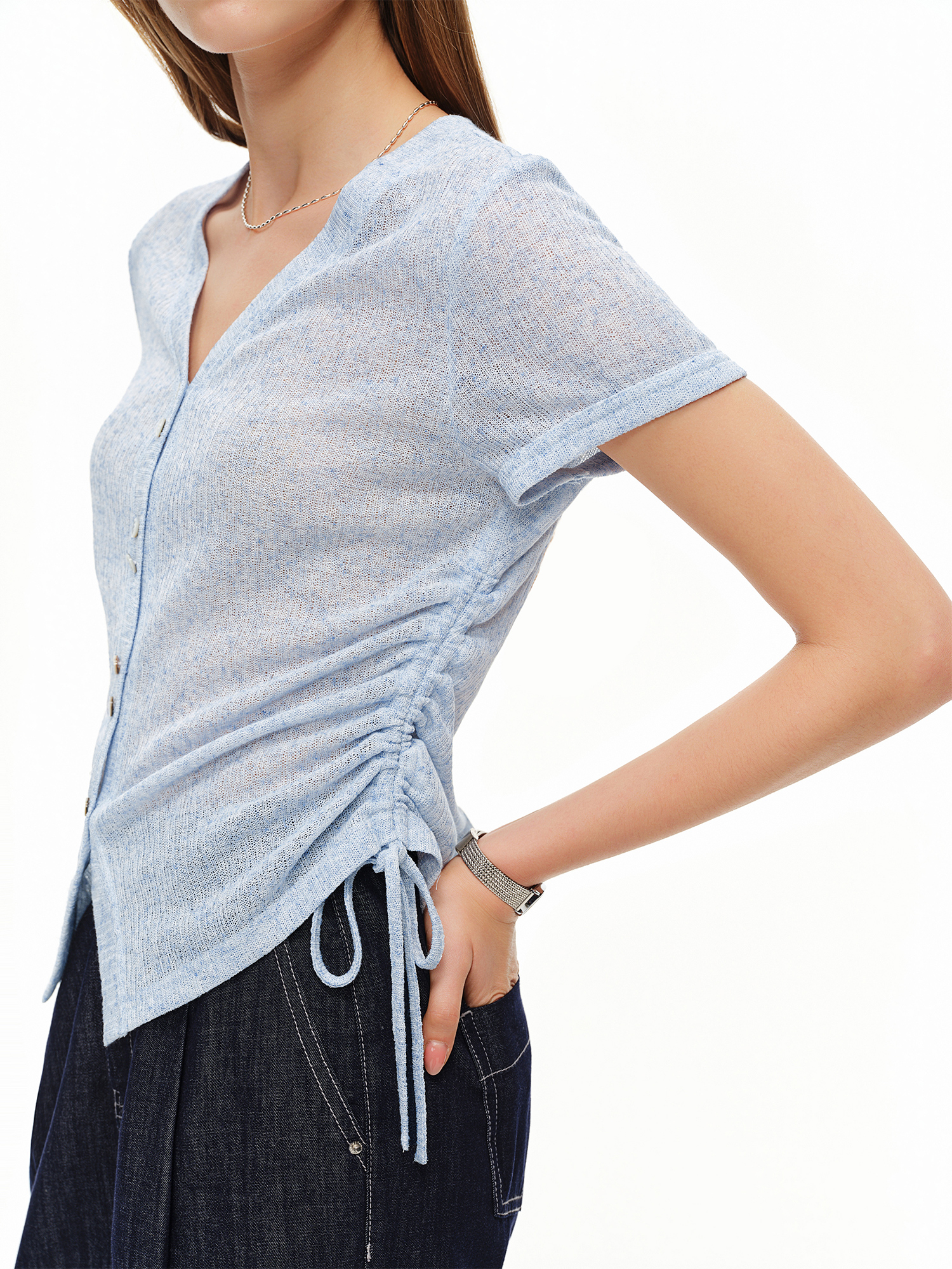 DUSHU Lightweight V-neck Linen - Short Linen Drawstring review and price