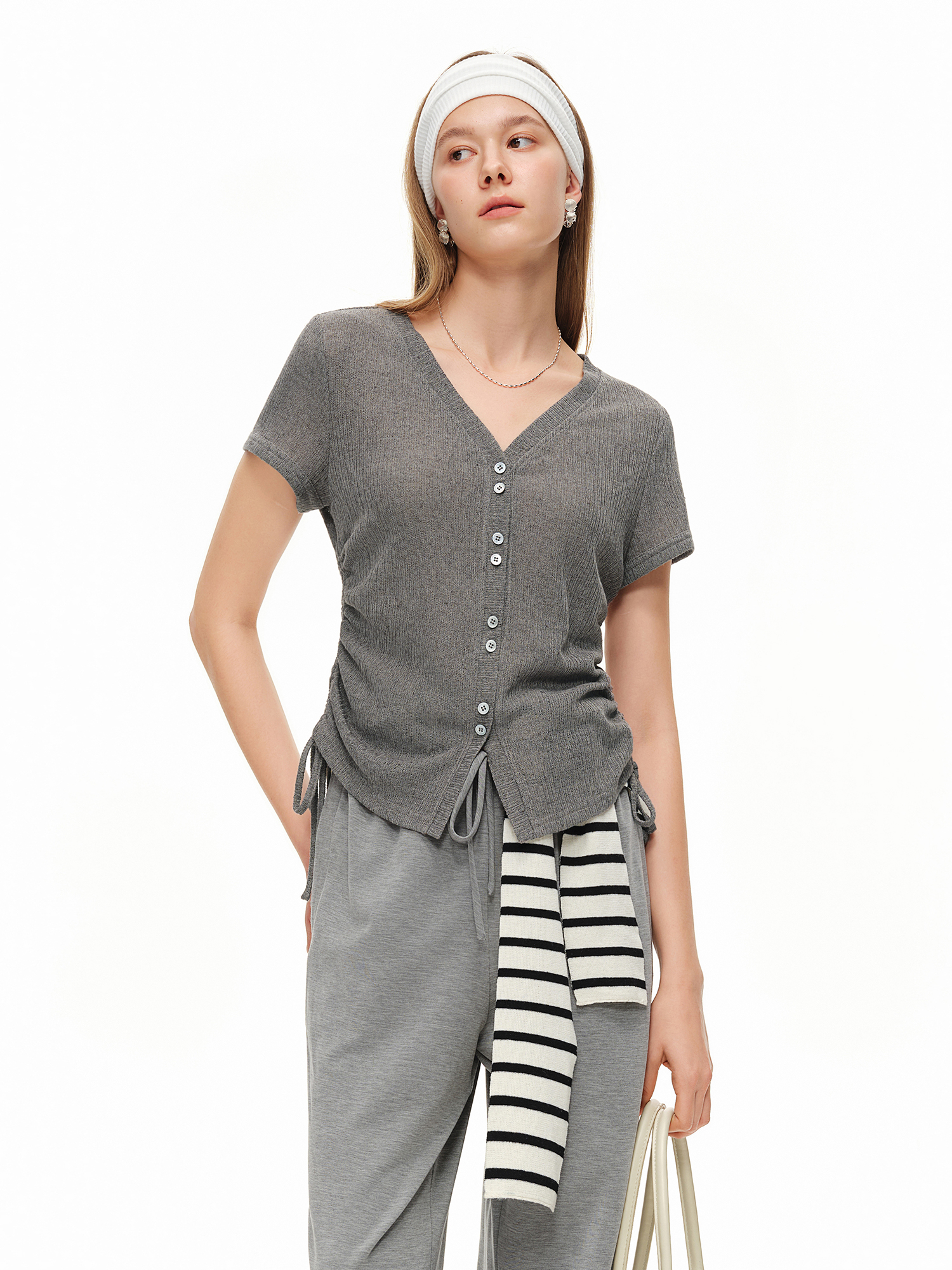 DUSHU Lightweight V-neck Linen - Short Linen Drawstring review and price